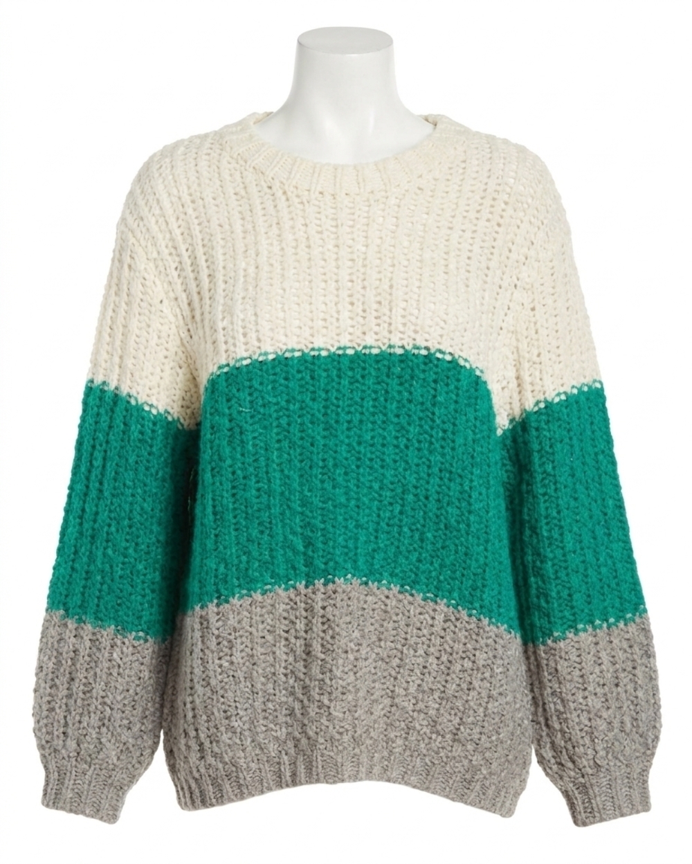 NEW PROMESA oversized colorblock crochet knit sweater in ivory/green/grey